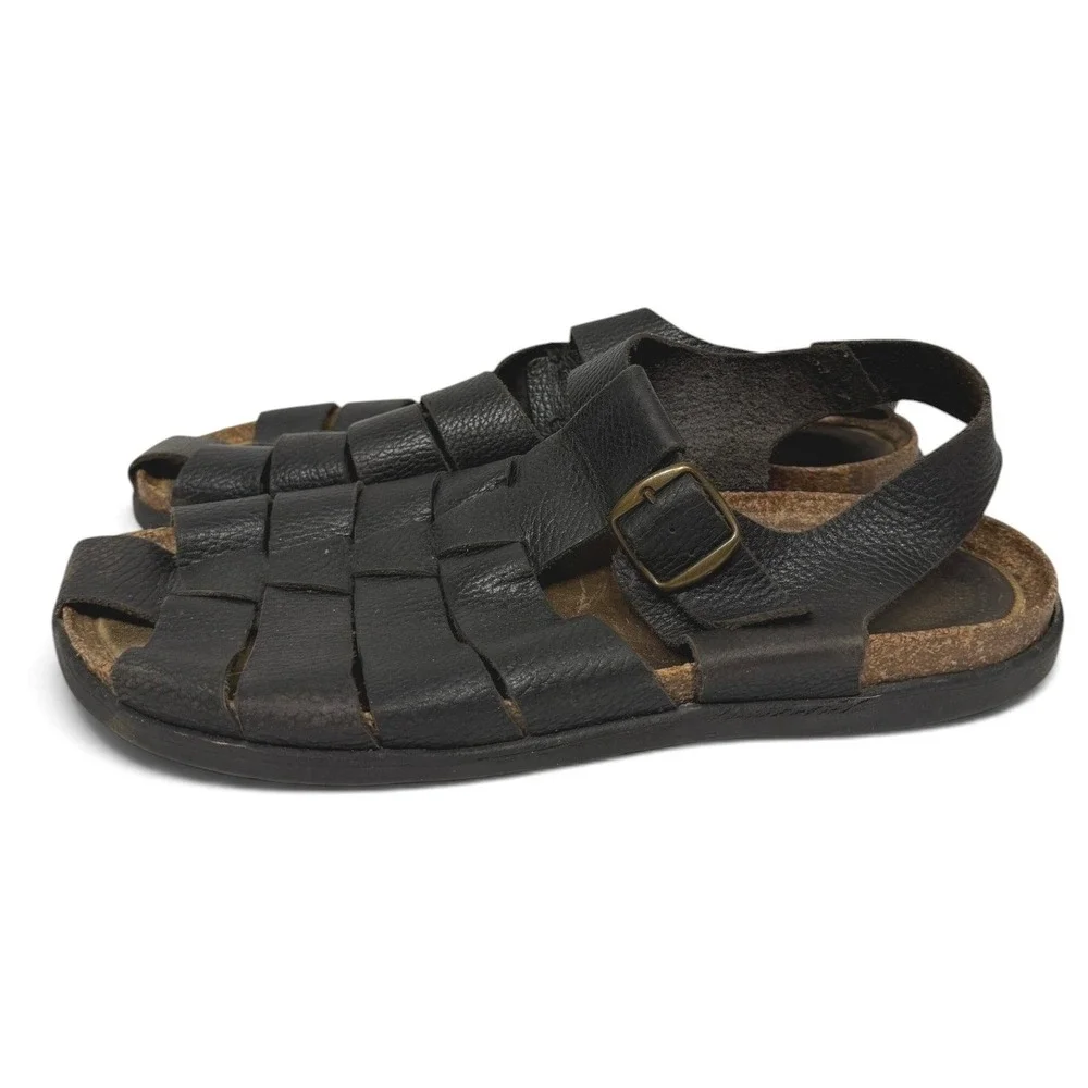 Vintage Dockers Sandals Mens 11.5 Black Fisherman Leather Buckle 90s Italy Made